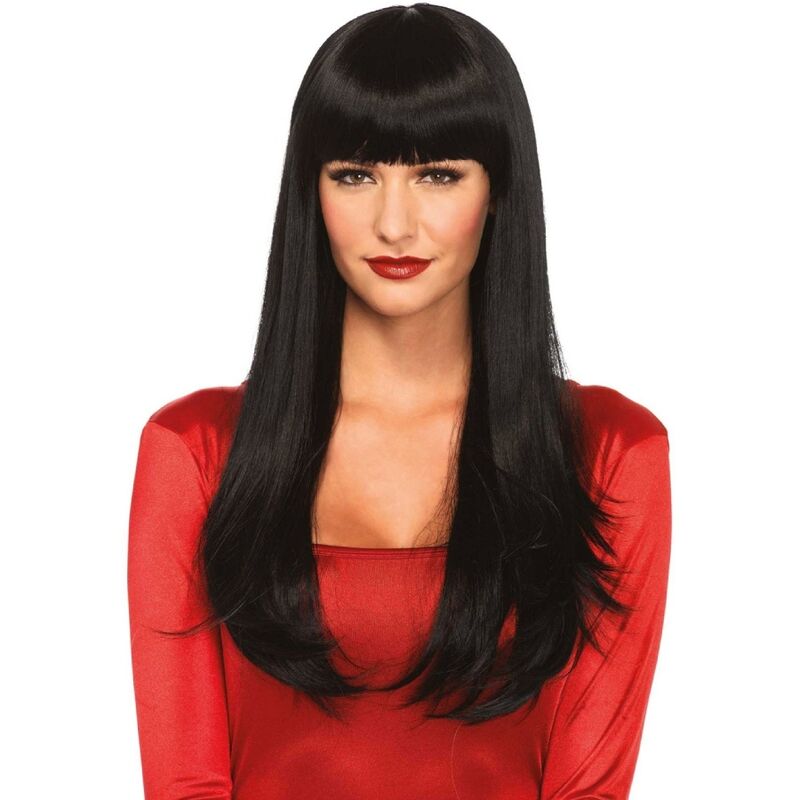 Peluca larga negra con flequillo Leg Avenue Bangin