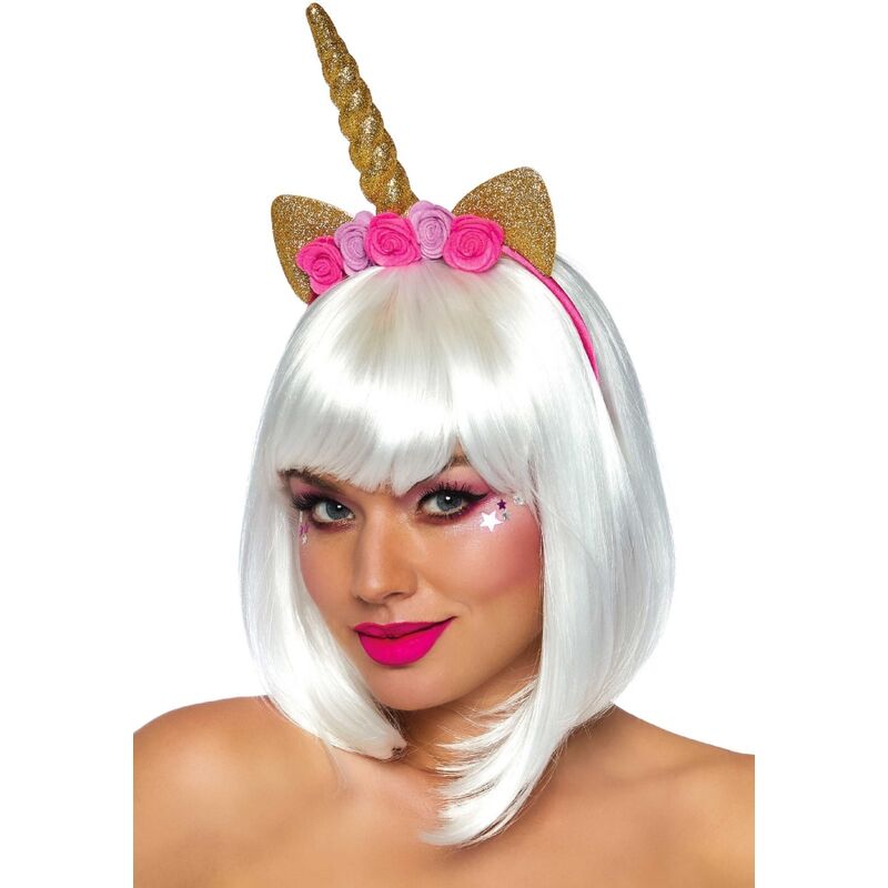 Diadema Leg Avenue con unicornio y flores, dorada