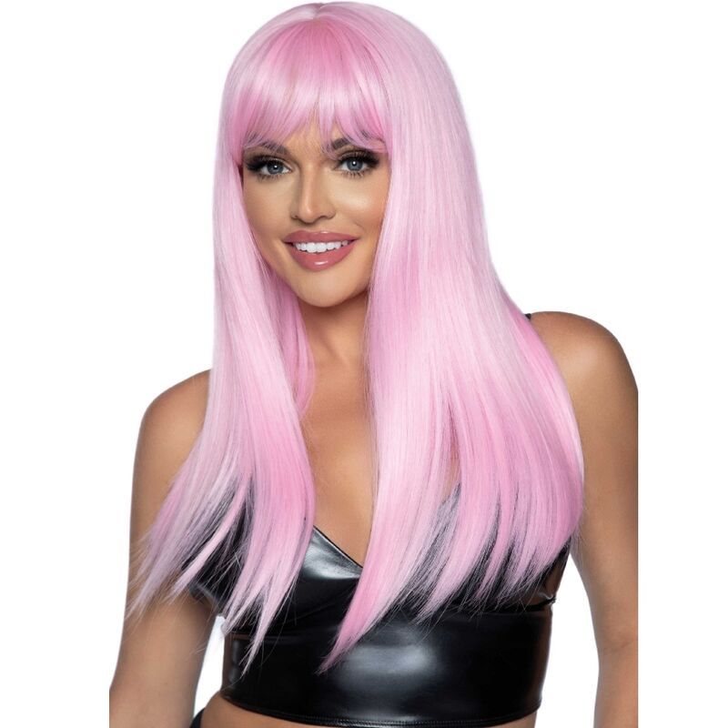 Peluca larga rosa con flequillo LEG AVENUE