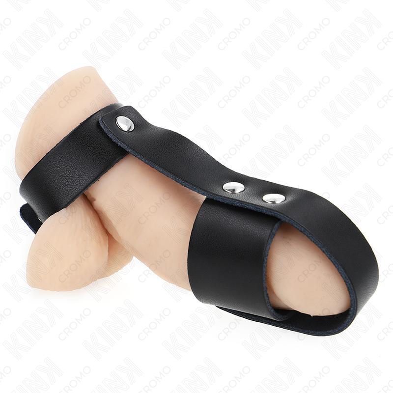 Jaula para pene de cuero KINK Ring Power con separador de testículos ajustable