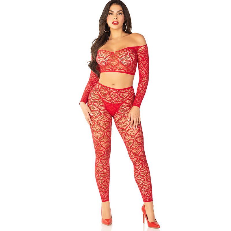 Conjunto de lencería Leg Avenue con top corto y medias, rojo, talla única