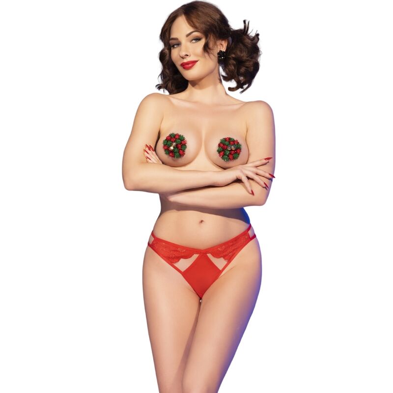 Conjunto de lencería CHILIROSE CR 4839 con cubrepezones y braguita, rojo, L/XL