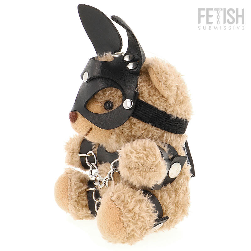 Peluche Mishka de FETISH SUBMISSIVE con máscara de orejas de conejo