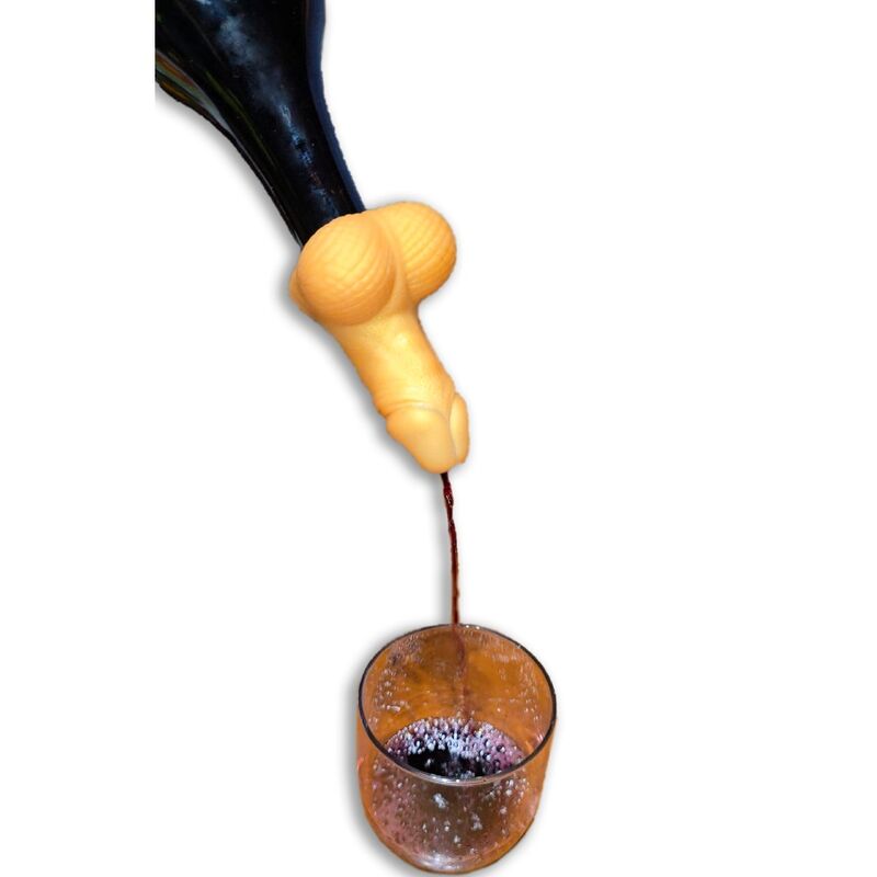 Jarra de vino Diablo Picante dorada con forma de pene