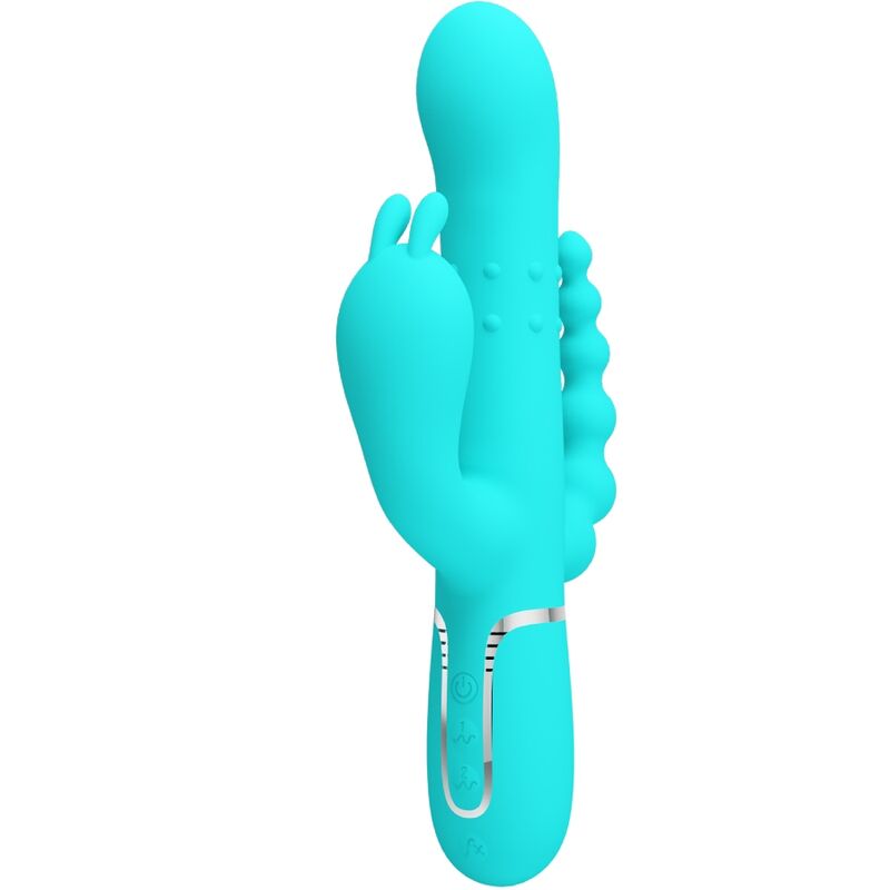 Vibrador de conejo Pretty Love Cammy con tres estimuladores, azul