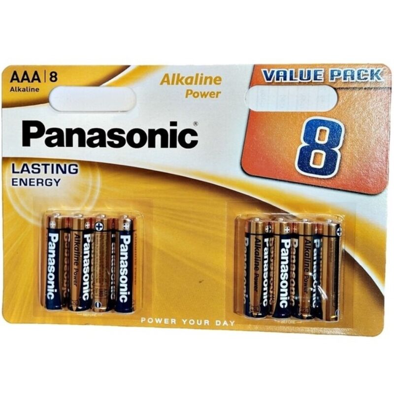 Pilas alcalinas AAA de larga duración para el día a día, pack de 8 PANASONIC