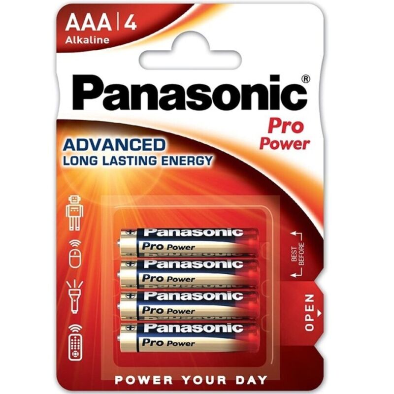 Pilas alcalinas AAA, paquete de 4, larga duración para dispositivos PANASONIC