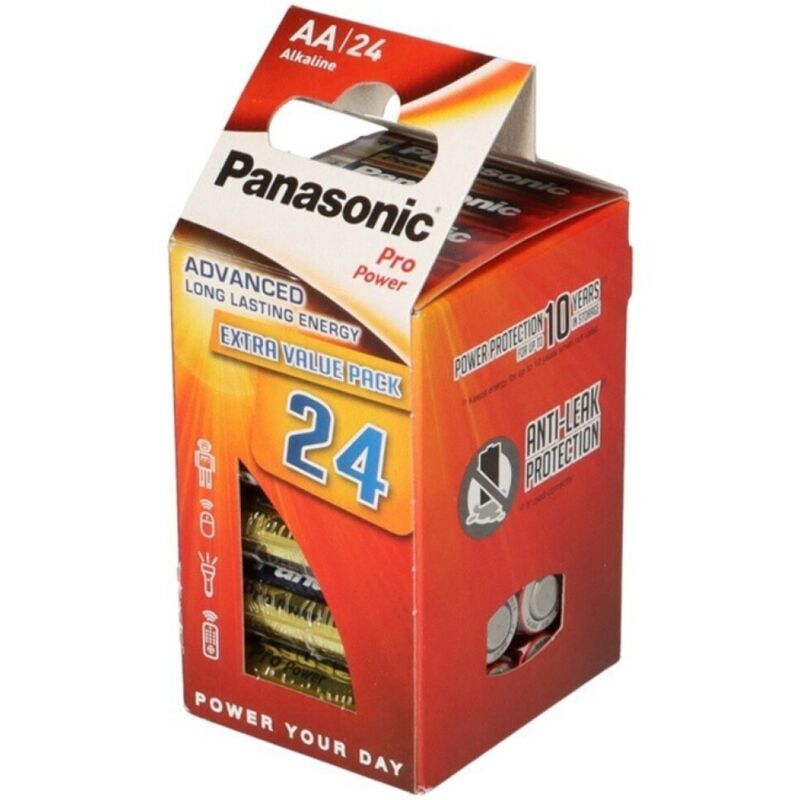 Pilas AA PANASONIC alcalinas de larga duración y alto rendimiento, pack de 24