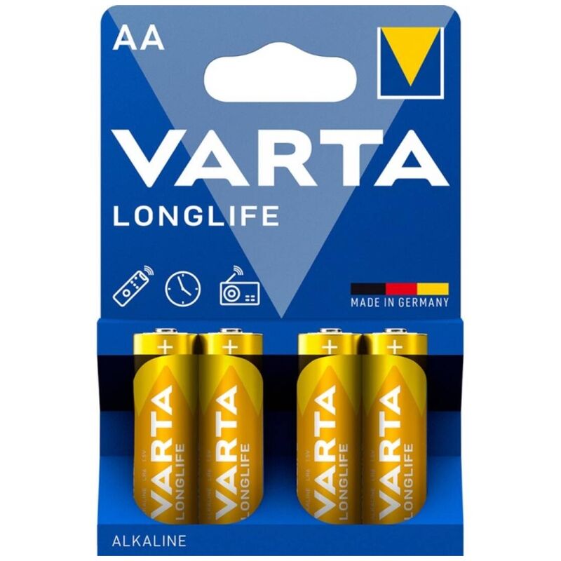 Pilas alcalinas AA, paquete de 4, larga duración para tus dispositivos VARTA