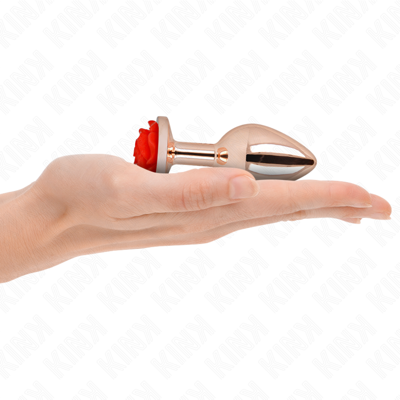 Plug anal KINK de acero inoxidable con rosa roja, color oro rosa