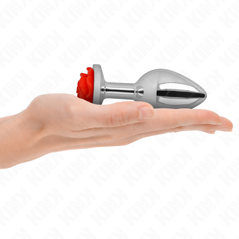 Plug anal KINK de acero inoxidable con rosa roja, talla L