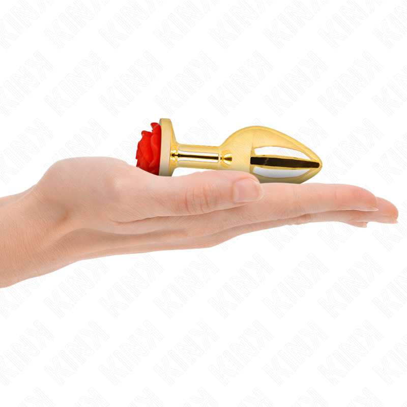 Plug anal KINK de acero inoxidable con rosa roja, talla M