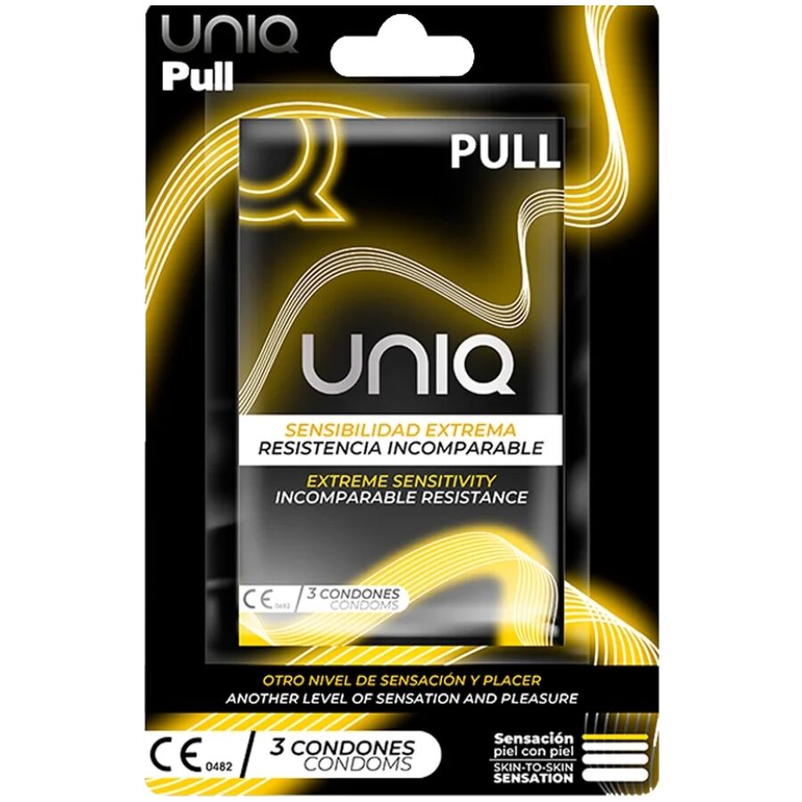 Preservativos sin látex UNIQ Pull con lengüetas, 3 unidades