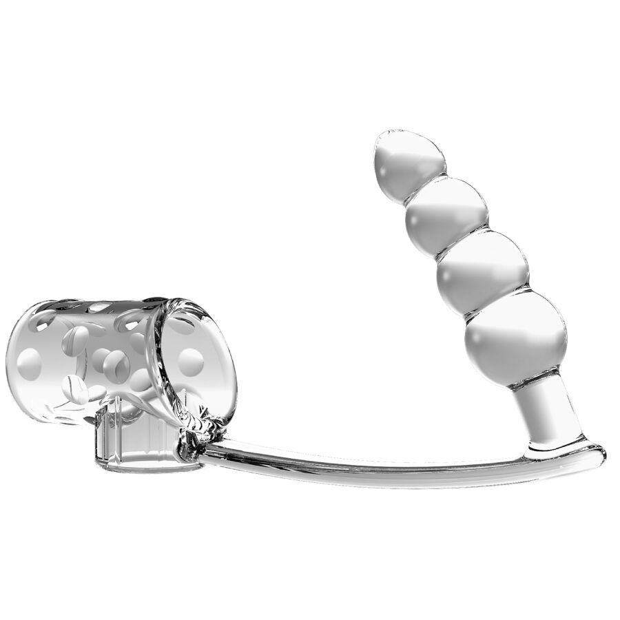 Funda para pene Pretty Love con plug anal y anillo para el pene, transparente