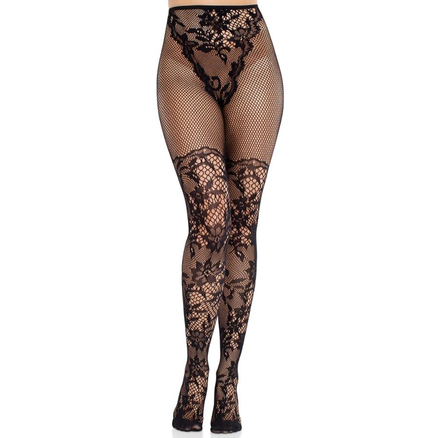 Medias Leg Avenue Dahlia con encaje floral y detalle de rejilla