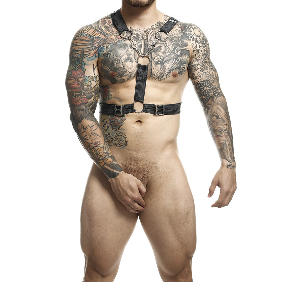 Arnés plateado con anillo para el pene y cadenas, de cuero sintético, talla única para bondage MOB