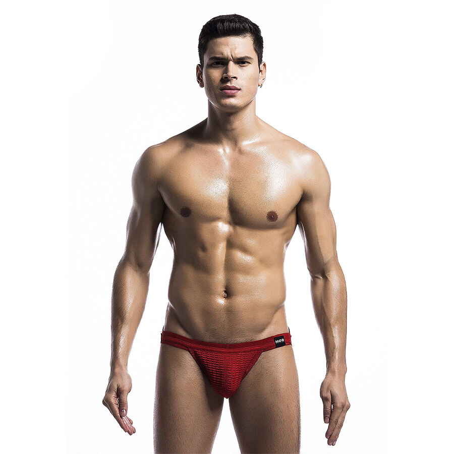 Bañador jockstrap fetichista rojo de licra, talla L, moldeador y cómodo MOB