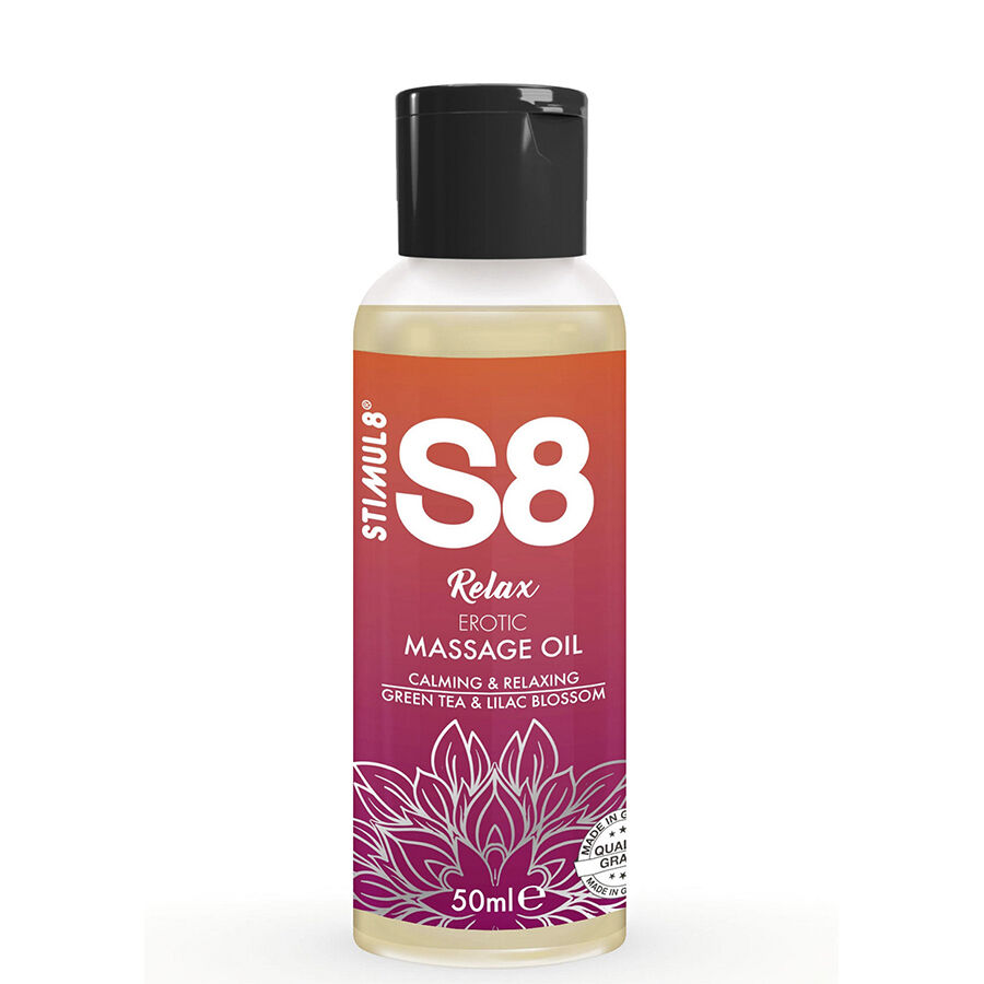Aceite de masaje STIMUL8 S8 Relax con té verde y flor de lilo, 50 ml