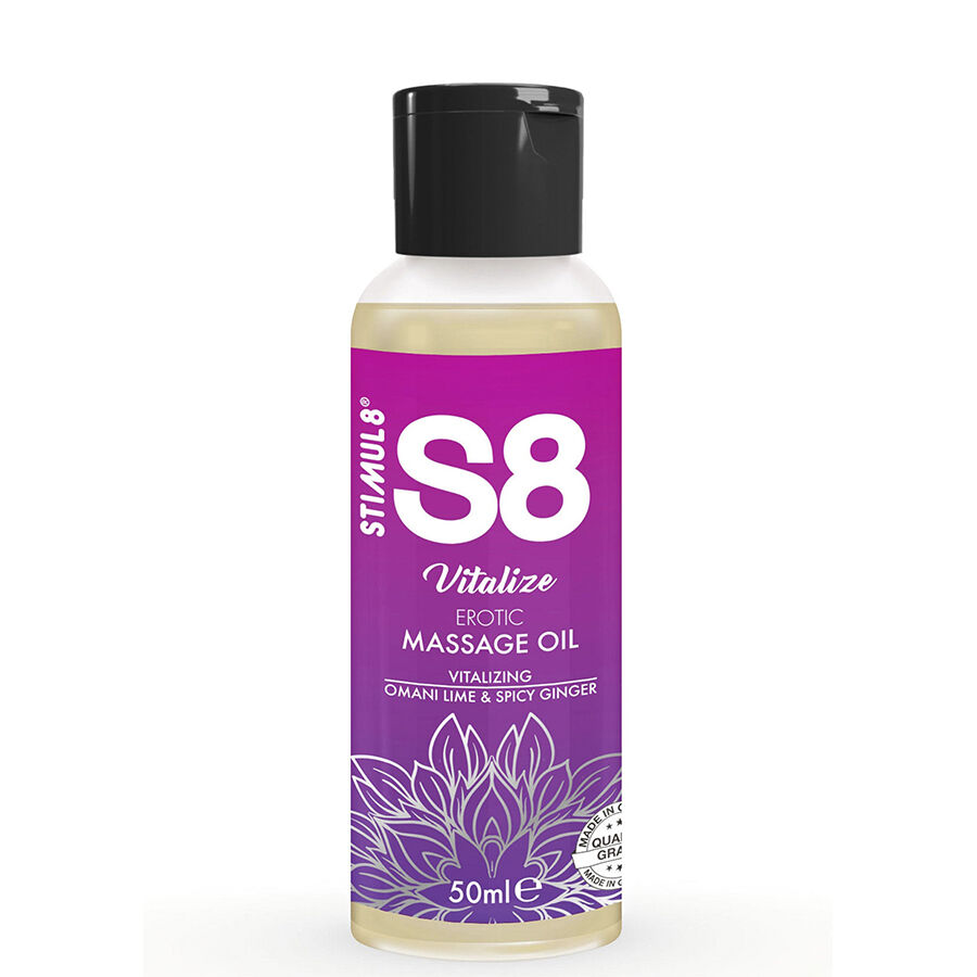 Aceite de masaje STIMUL8 S8 Vitalize con lima y jengibre, 50 ml