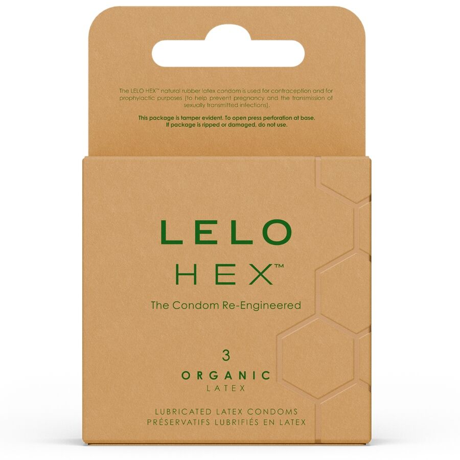 Preservativos LELO HEX Organic con estructura hexagonal, 3 unidades