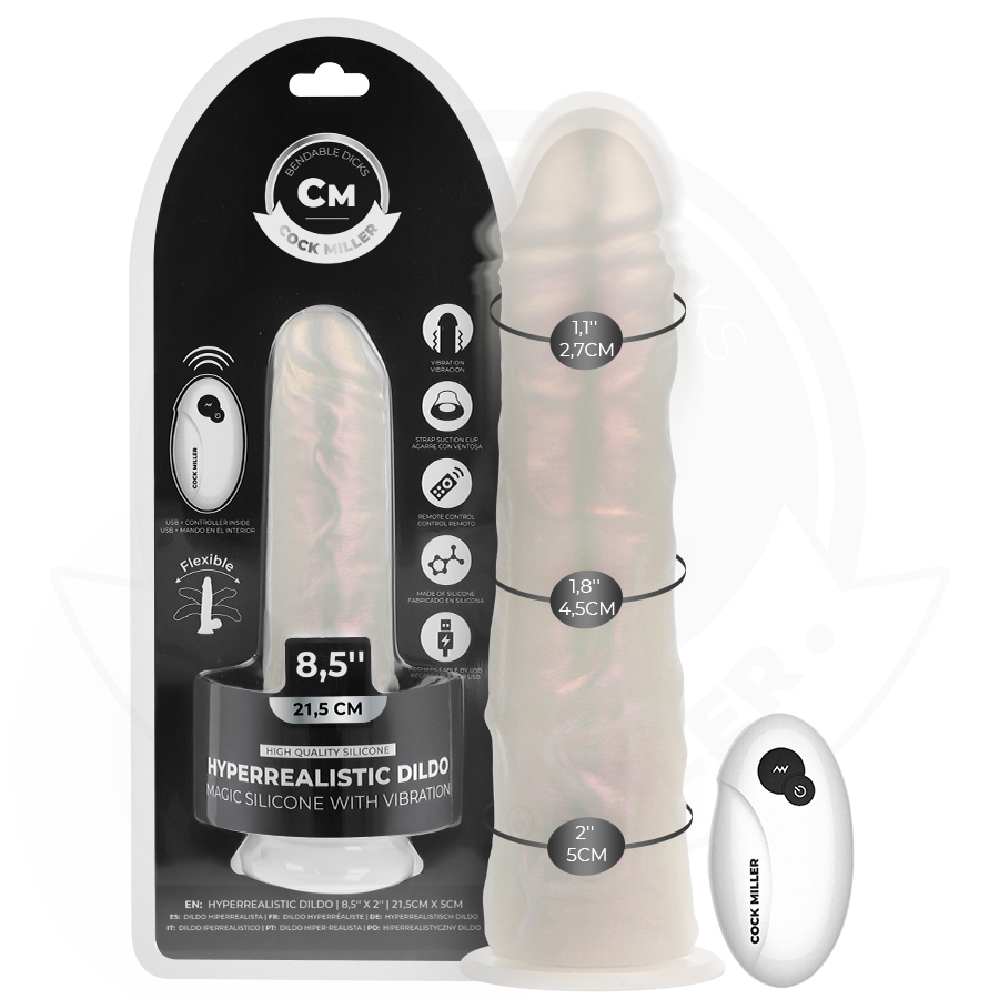 Dildo vibrador de silicona con ventosa con LED para penetración profunda COCK MILLER