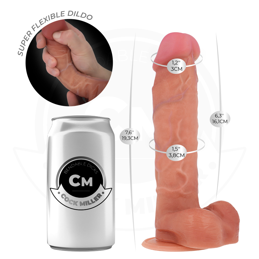 Dildo realista de silicona de 19 cm con ventosa potente y flexible COCK MILLER