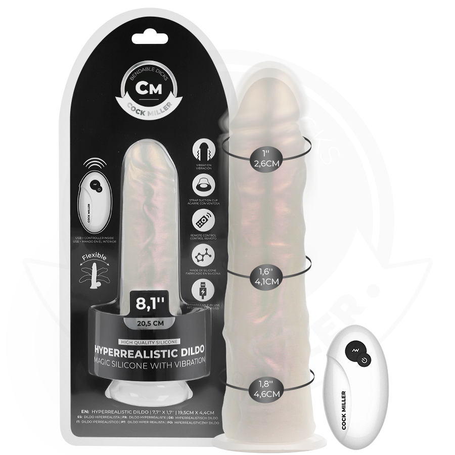 Dildo de silicona vibrador con ventosa, luz LED y uso manos libres COCK MILLER