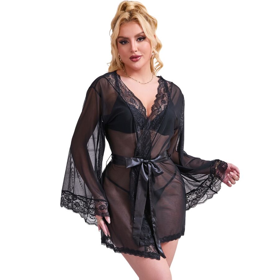 Babydoll transparente con encaje y tul para noches sensuales S M SUBBLIME