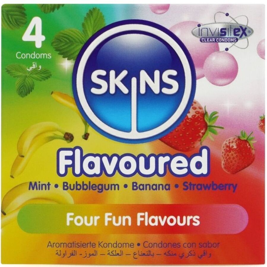 Preservativos con sabor SKINS, paquete de 4