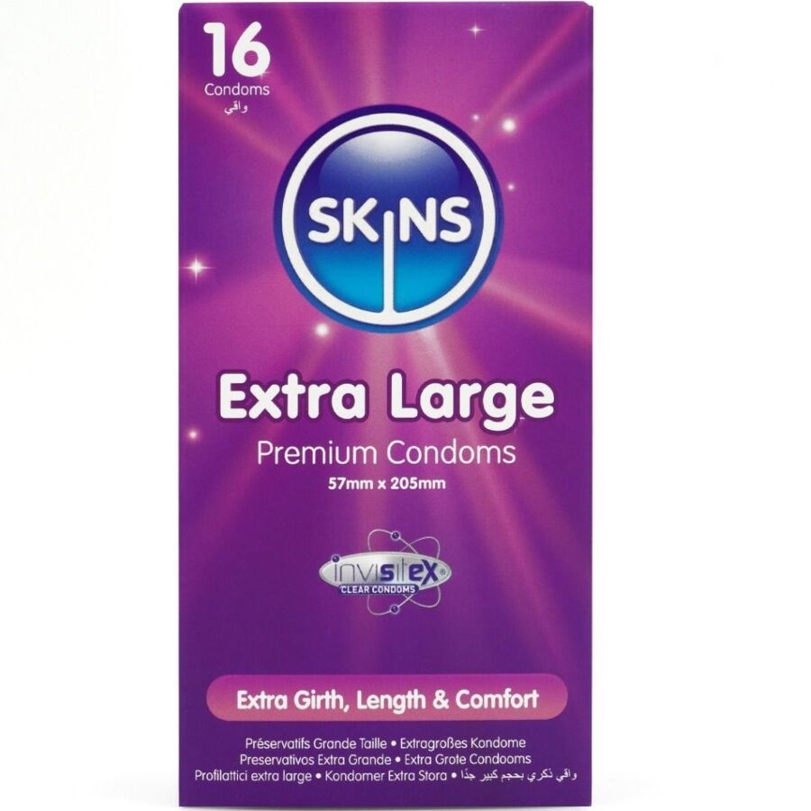 Preservativos premium SKINS Extra Large, 16 unidades