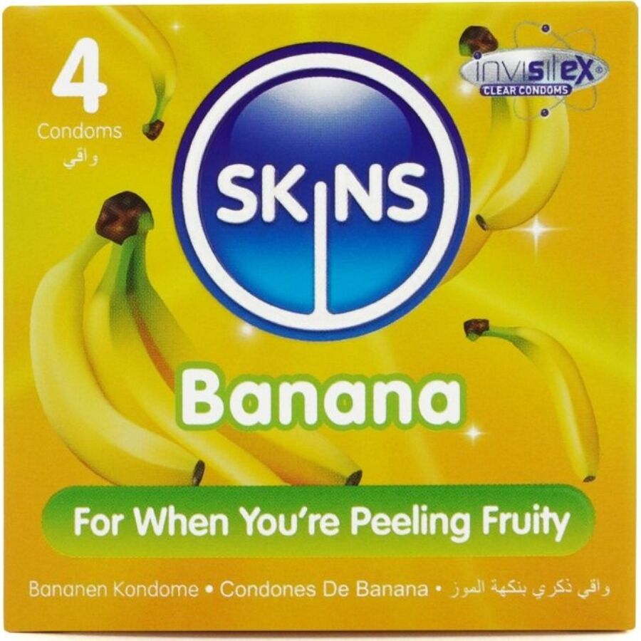 Preservativos SKINS Banana Premium con sabor, 4 unidades