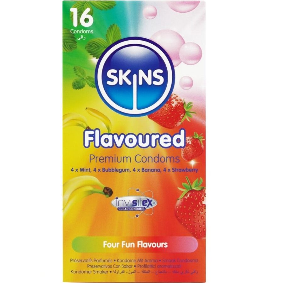 Preservativos con sabor SKINS, 16 unidades