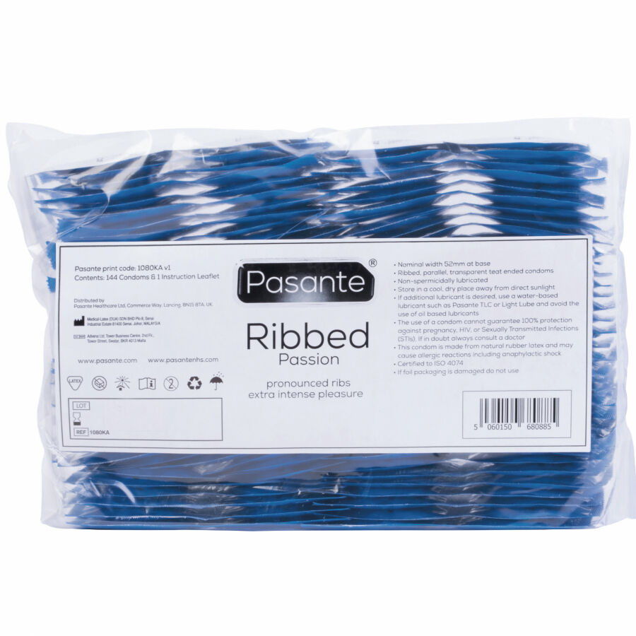 Preservativos estriados PASANTE Ribbed Passion, 144 unidades