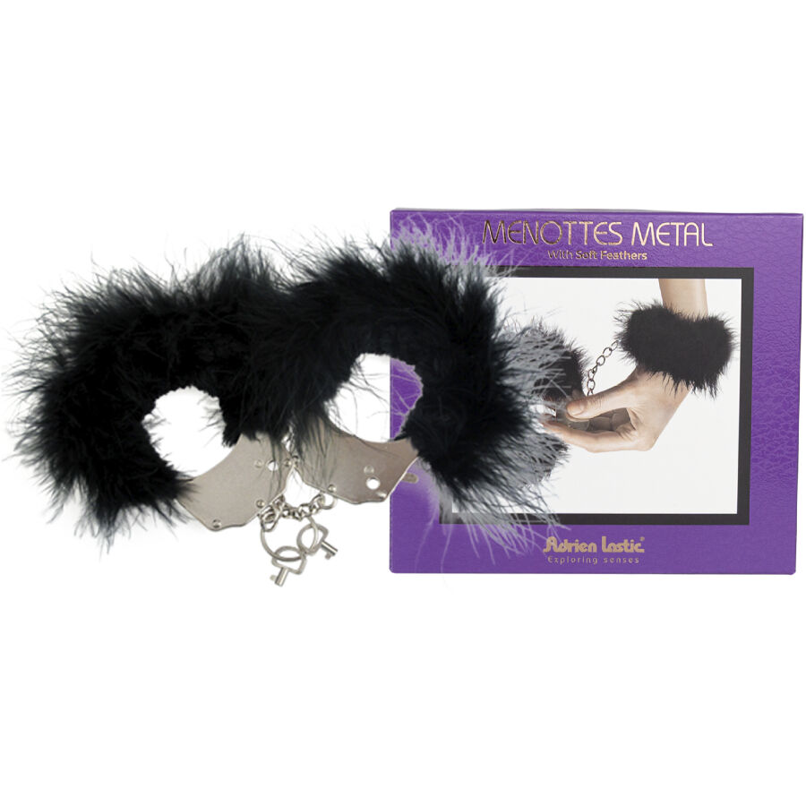 Esposas de metal con plumas negras para juegos sensuales de bondage ADRIEN LASTIC