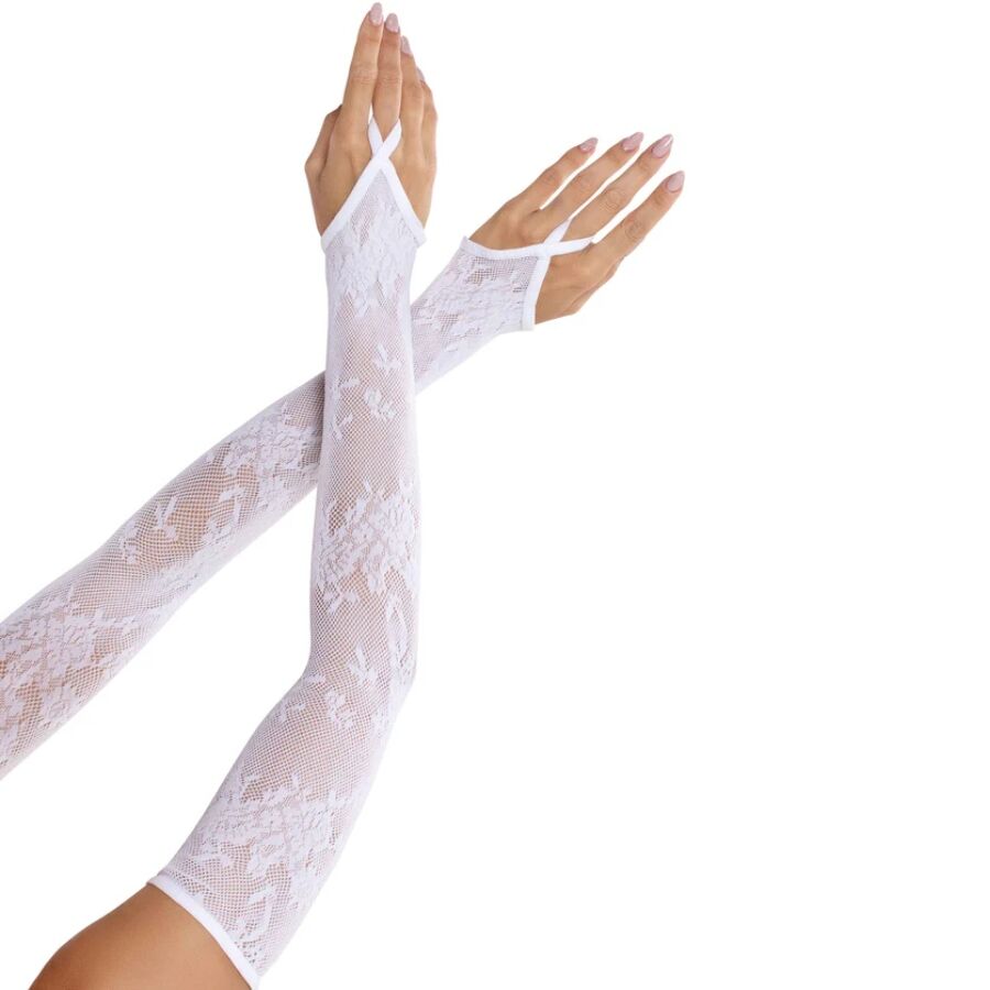 Mitones extralargos LEG AVENUE con estampado floral, blancos