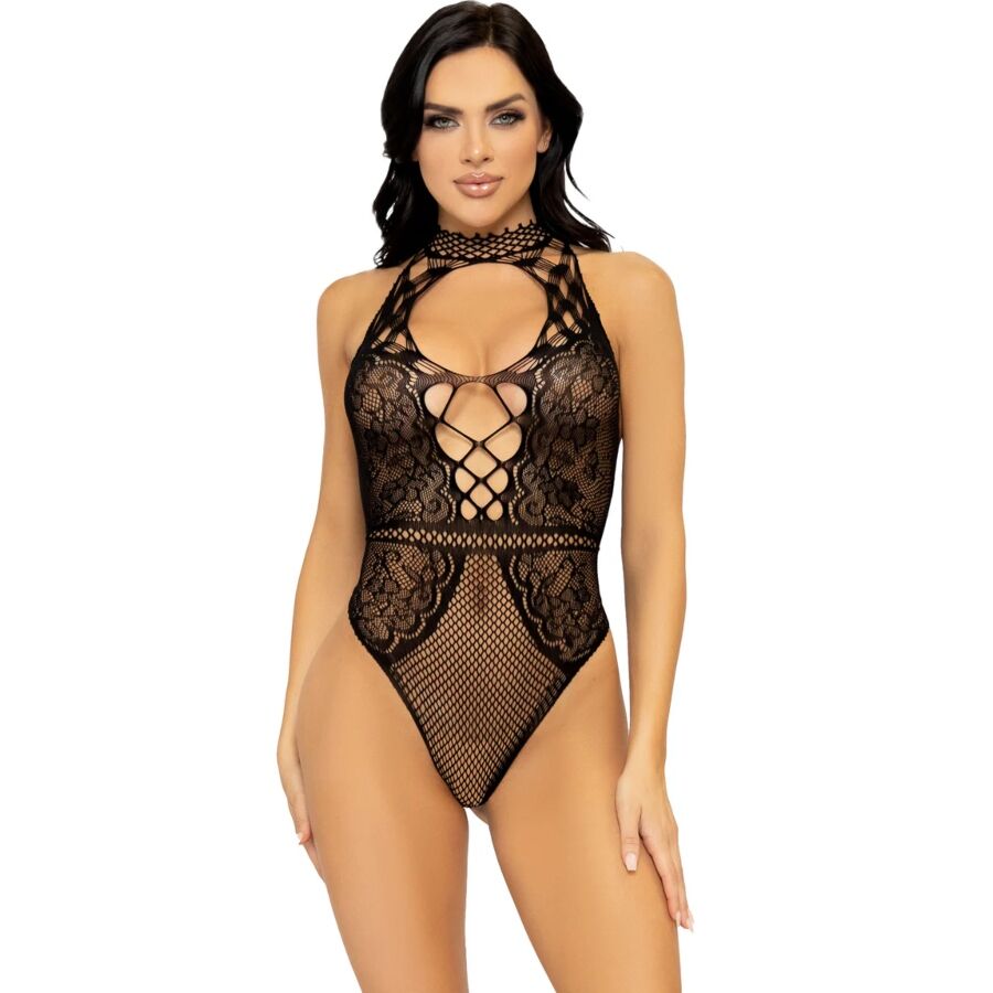 Body de lencería Leg Avenue de rejilla y encaje floral