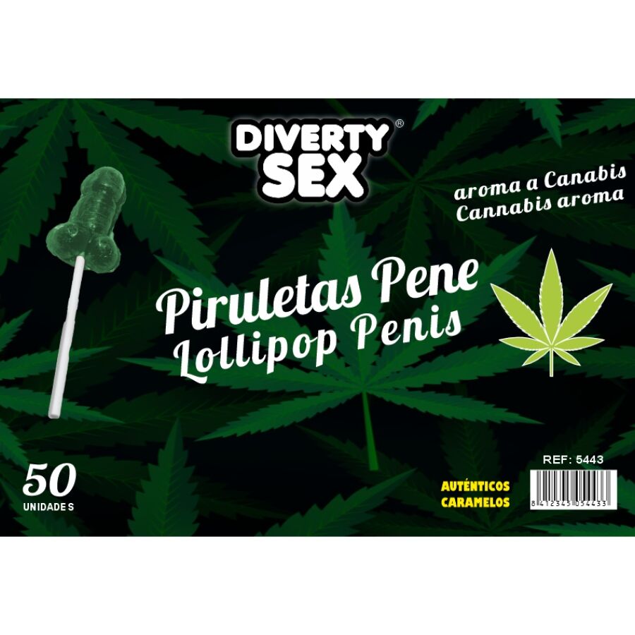 Piruletas de pene DIABLO GOLOSO con aroma a marihuana, 50 unidades