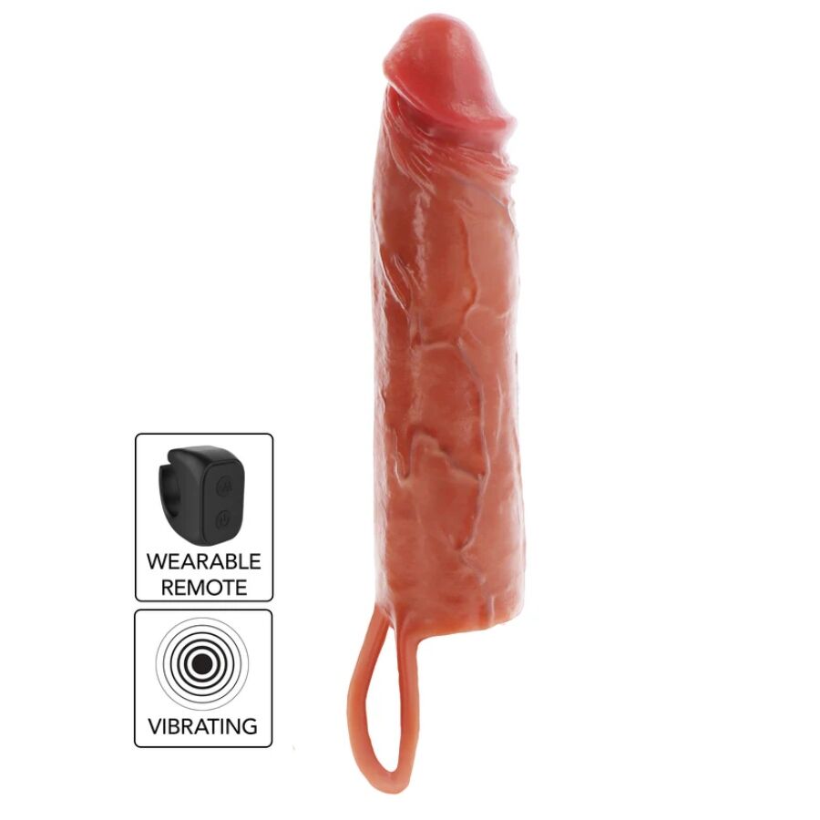 Funda para el pene GET REAL Hydrated Skin con mando a distancia, 20 cm