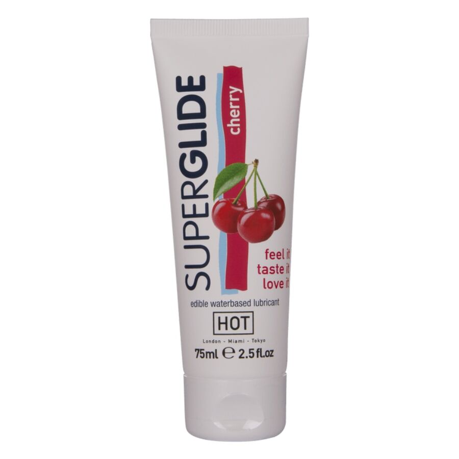 HOT Superglide lubricante comestible con sabor a cereza, 75 ml
