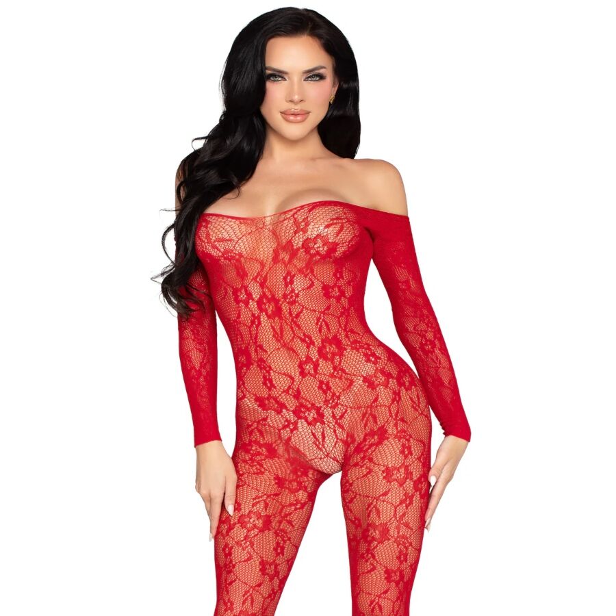 Body de encaje floral rojo de Leg Avenue