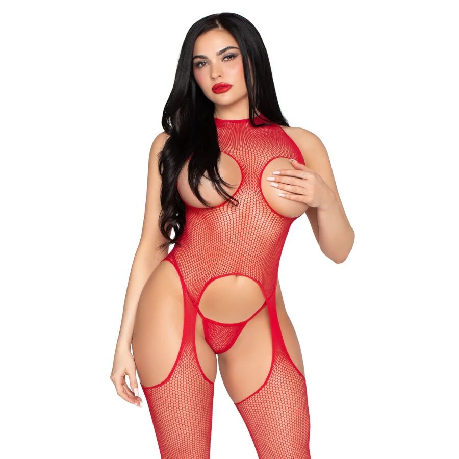 Body de rejilla rojo Leg Avenue con tanga a juego
