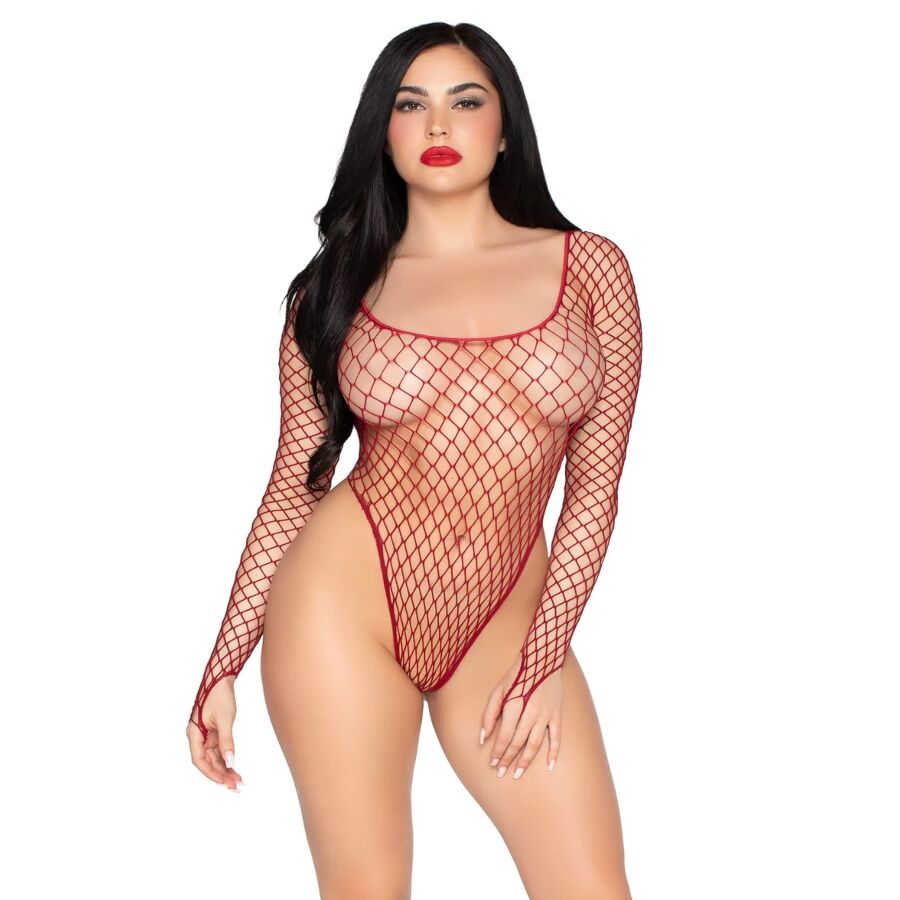 Body de lencería rojo Leg Avenue de tul de rejilla gruesa