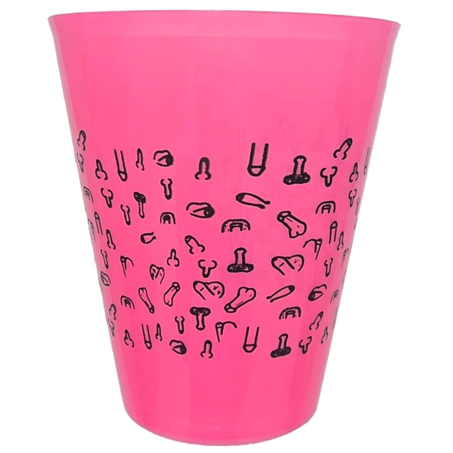 Vaso DIABLO PICANTE, 500 ml, fucsia con dibujos de penes