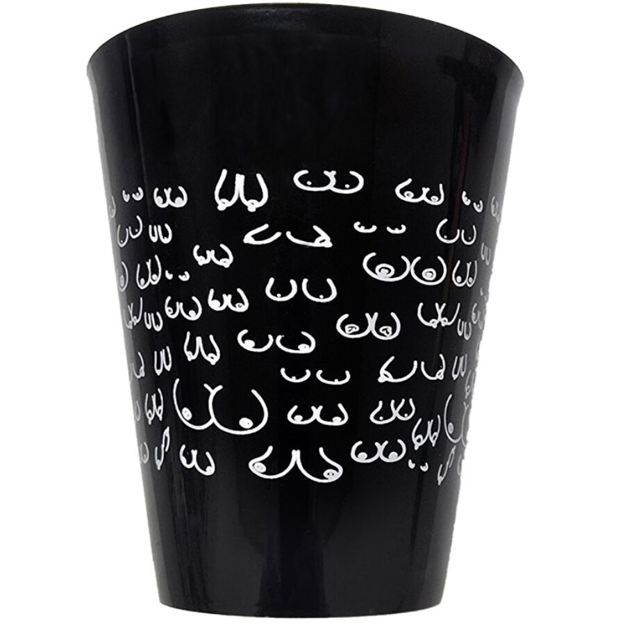 Vaso DIABLO PICANTE de 500 ml con ilustraciones blancas de pechos