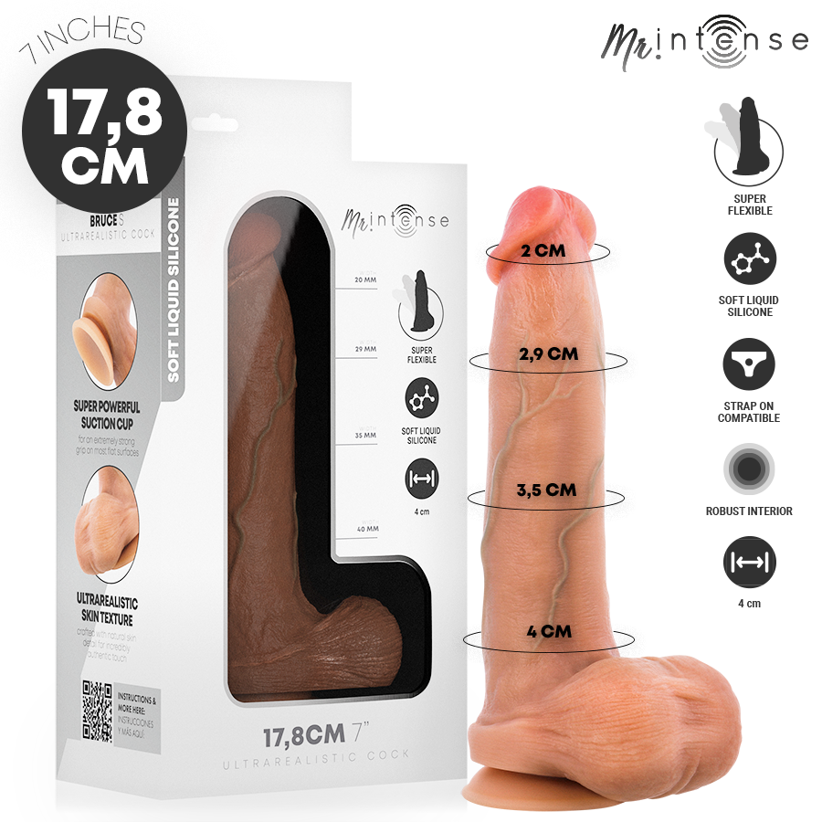 Dildo de silicona MR. INTENSE Bruce S con testículos integrados, 17,8 cm