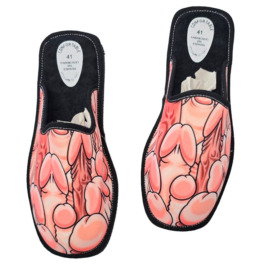 DIABLO PICANTE Regalo erótico divertido: zapatillas de casa con motivo de pene