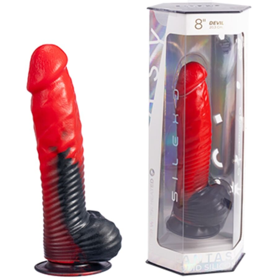 Silexd Dildo De Fantasía Devil De Silicona Líquida Termorreactiva Rojo Y Negro 20,3 Cm