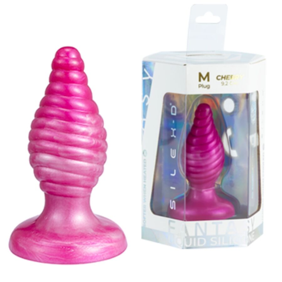 SILEXD Cherry, plug anal de fantasía de silicona líquida termorreactiva rosa, 9,2 cm