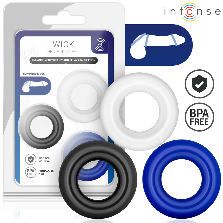 INTENSE FOR HIM Wick, set de 3 anillos para el pene sin vibración
