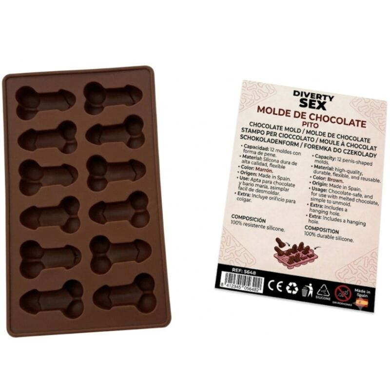 Molde de silicona Diablo Picante para chocolate con 12 formas de pene